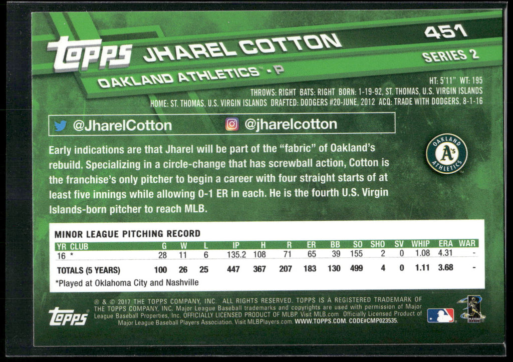 2017 Topps #451 Jharel Cotton