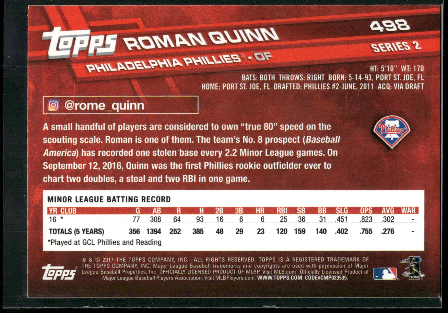 2017 Topps #498 Roman Quinn