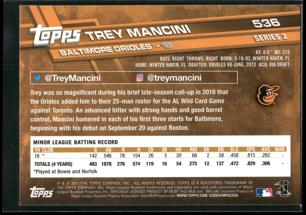 2017 Topps #536 Trey Mancini