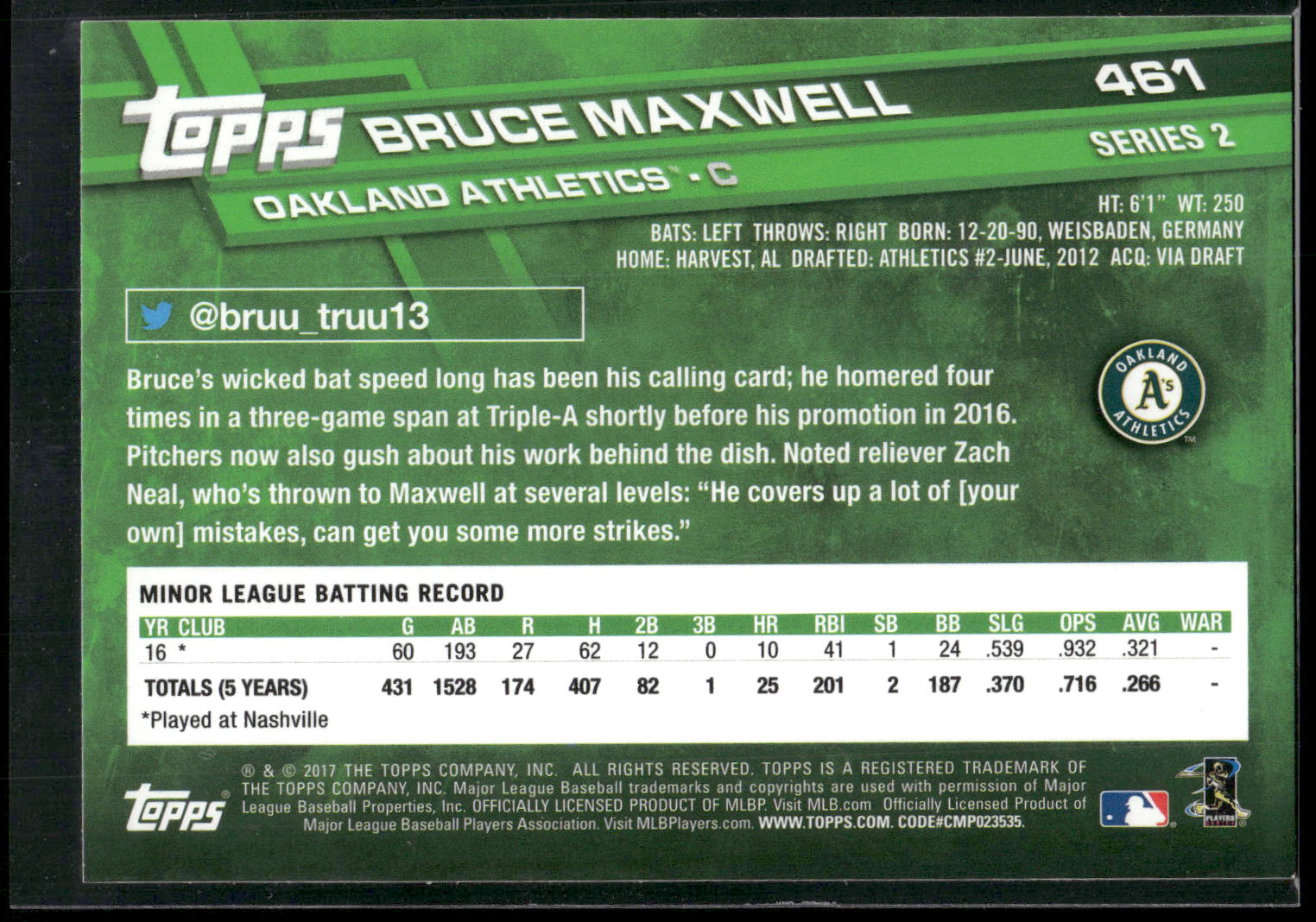 2017 Topps #461 Bruce Maxwell