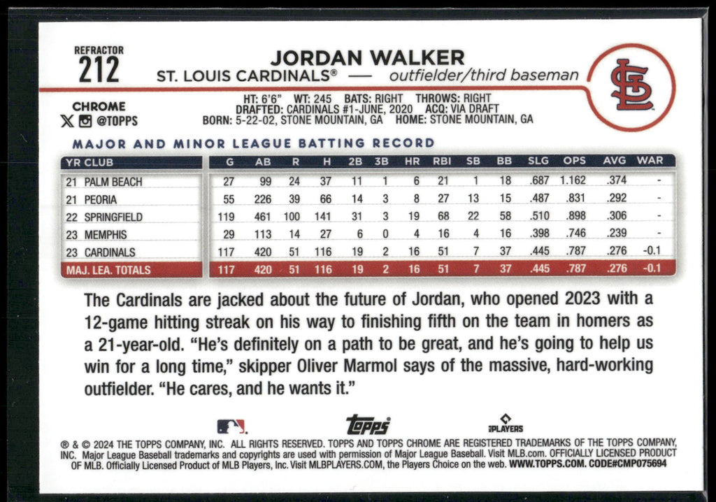 2024 Topps Chrome #212 Jordan Walker Refractors