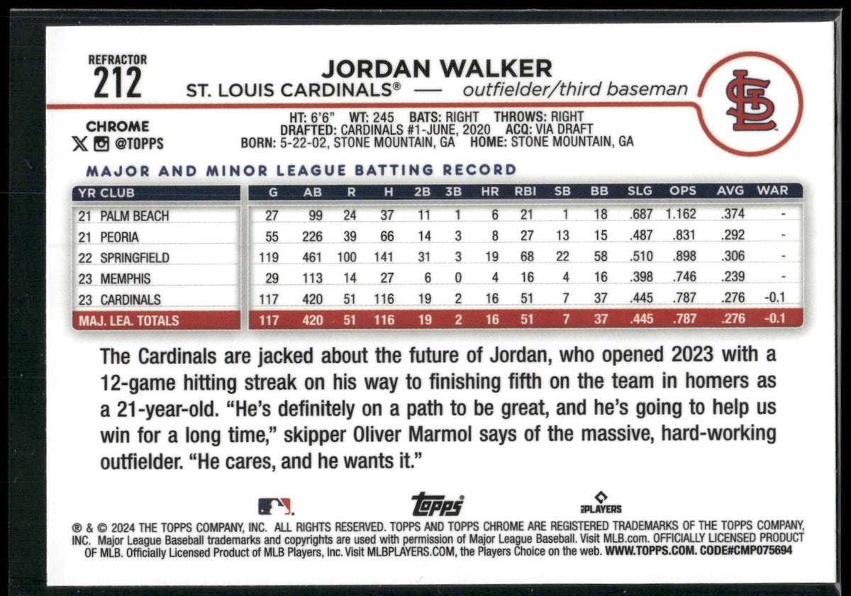 2024 Topps Chrome #212 Jordan Walker Refractors