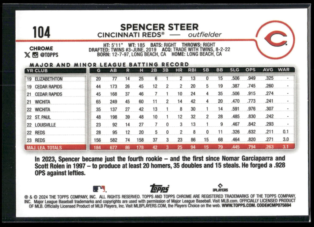 2024 Topps Chrome #104 Spencer Steer Prism Refractors