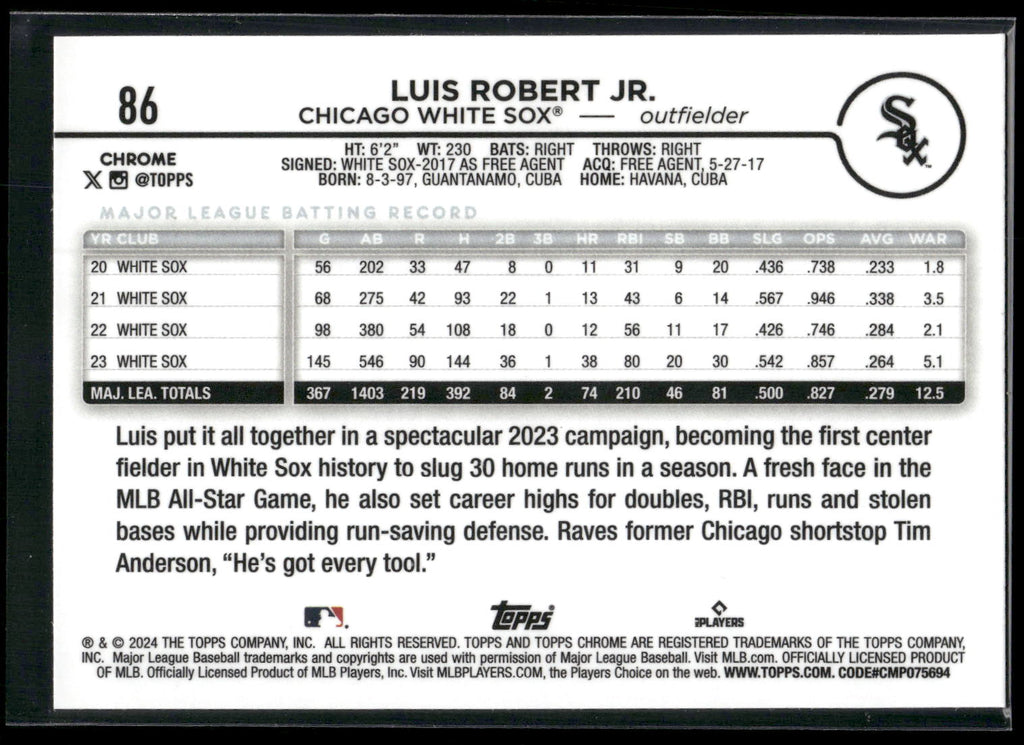 2024 Topps Chrome #86 Luis Robert Jr. Prism Refractors