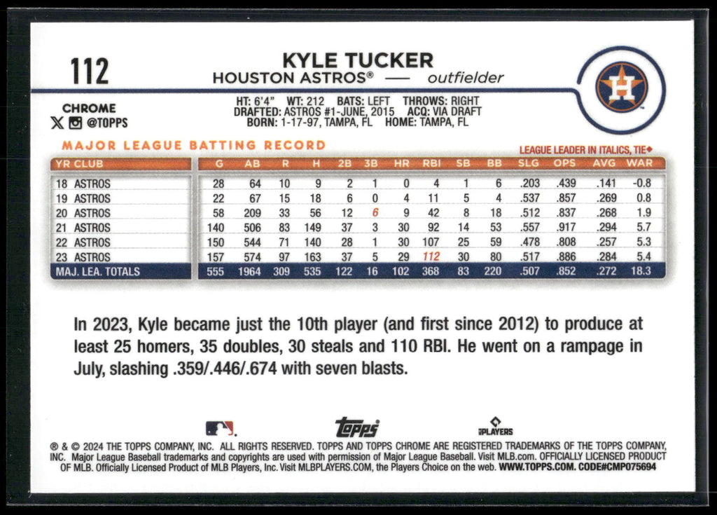 2024 Topps Chrome #112 Kyle Tucker Prism Refractors