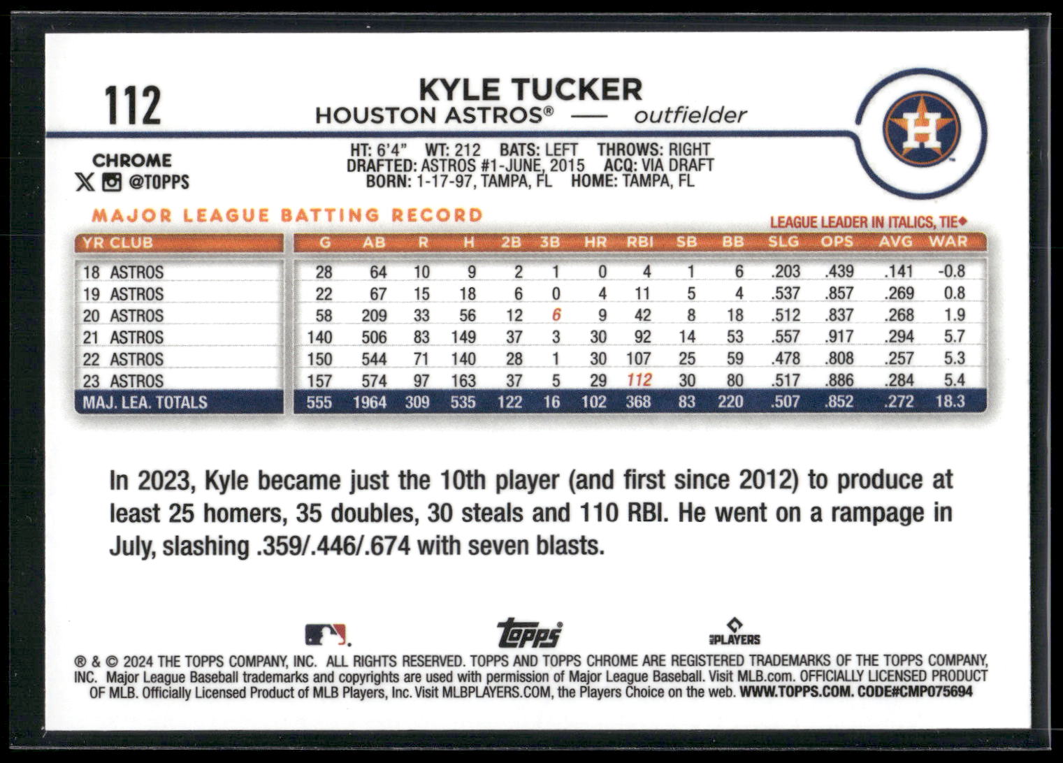 2024 Topps Chrome #112 Kyle Tucker Prism Refractors