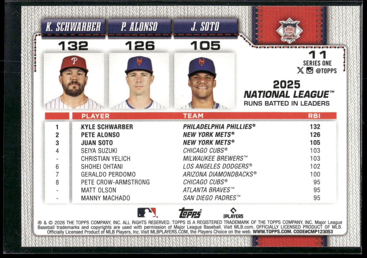 2026 Topps #11 (Kyle Schwarber / Pete Alonso / Juan Soto)