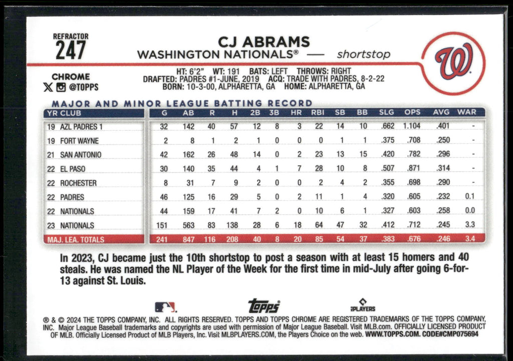 2024 Topps Chrome #247 CJ Abrams Refractors