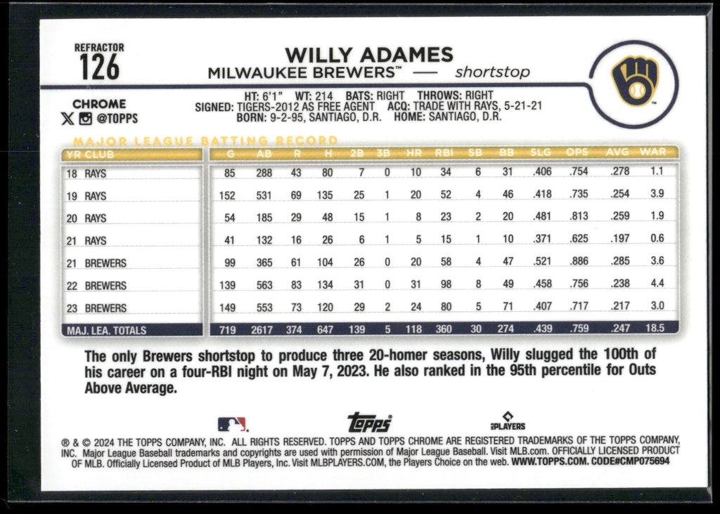 2024 Topps Chrome #126 Willy Adames Refractors