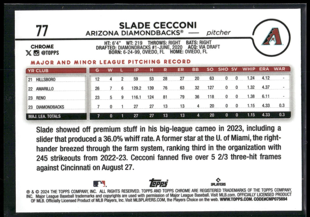 2024 Topps Chrome #77 Slade Cecconi