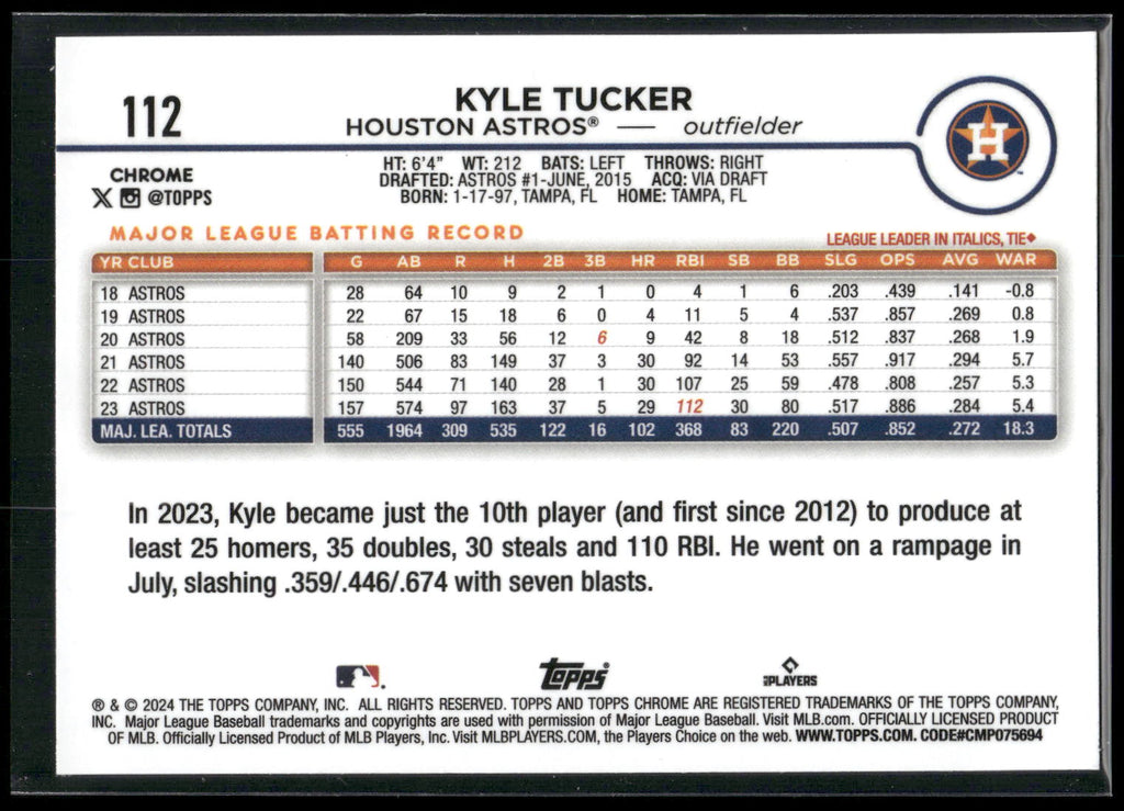 2024 Topps Chrome #112 Kyle Tucker Sepia Refractors