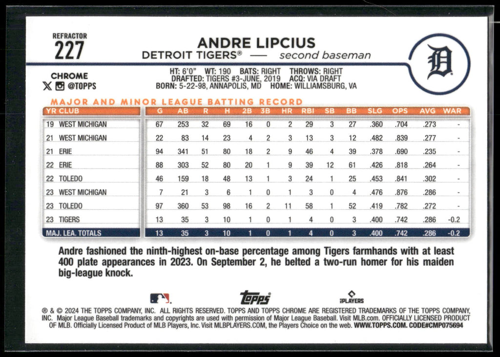 2024 Topps Chrome #227 Andre Lipcius Refractors