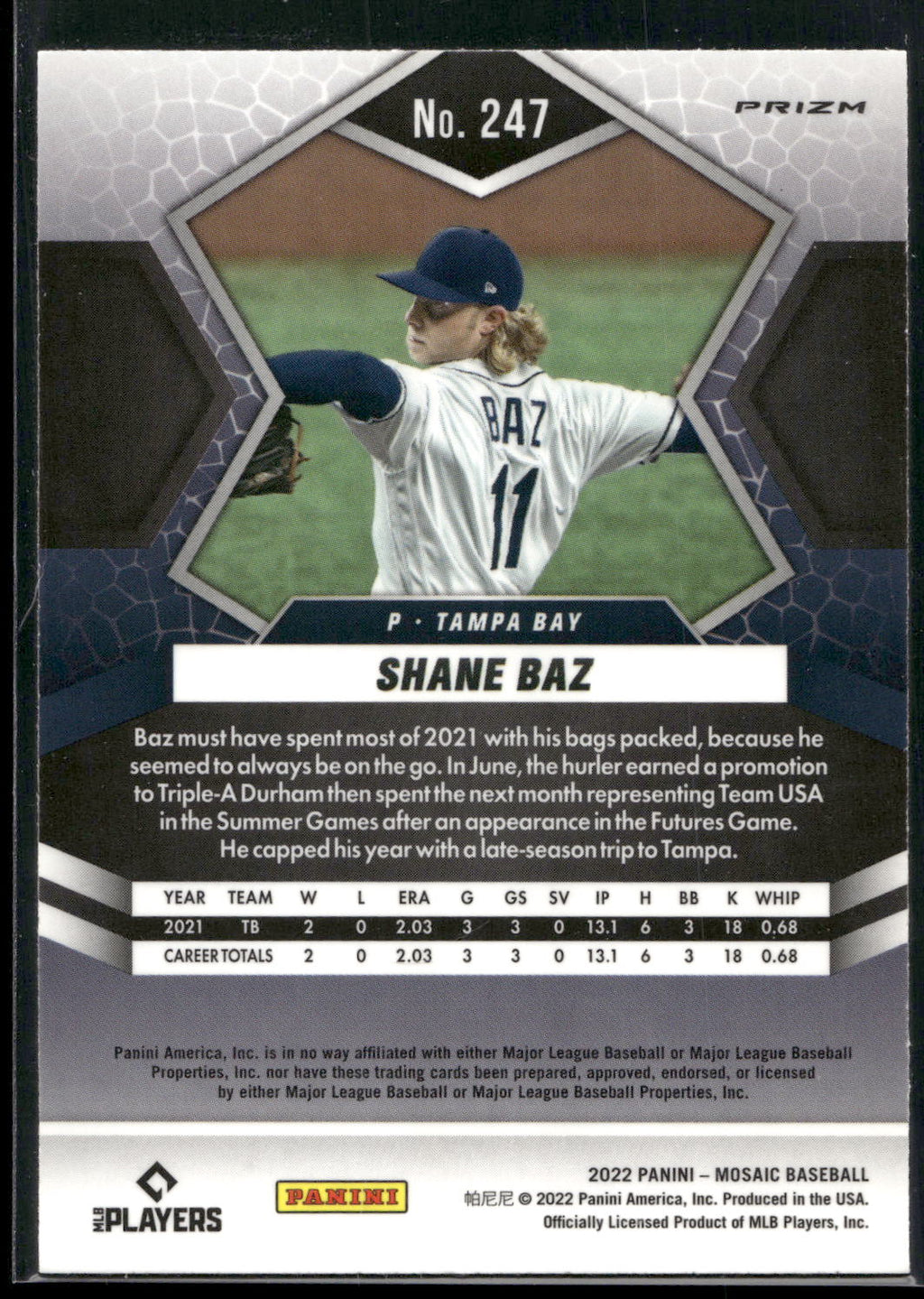 2022 Panini Mosaic #247 Shane Baz Blue Camo Mosaic