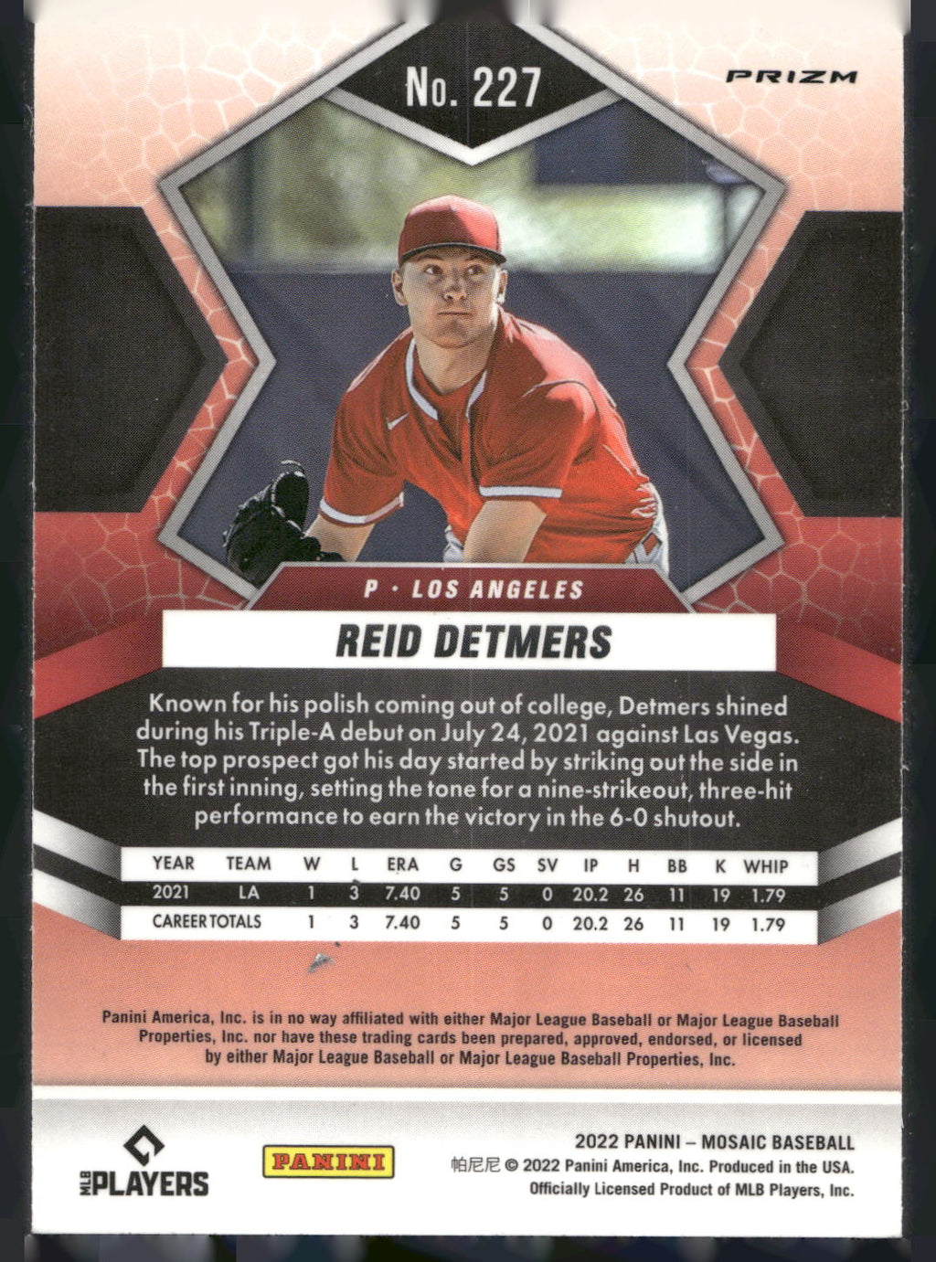 2022 Panini Mosaic #227 Reid Detmers Silver Prizm