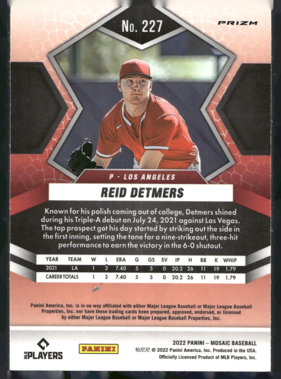 2022 Panini Mosaic #227 Reid Detmers Silver Prizm