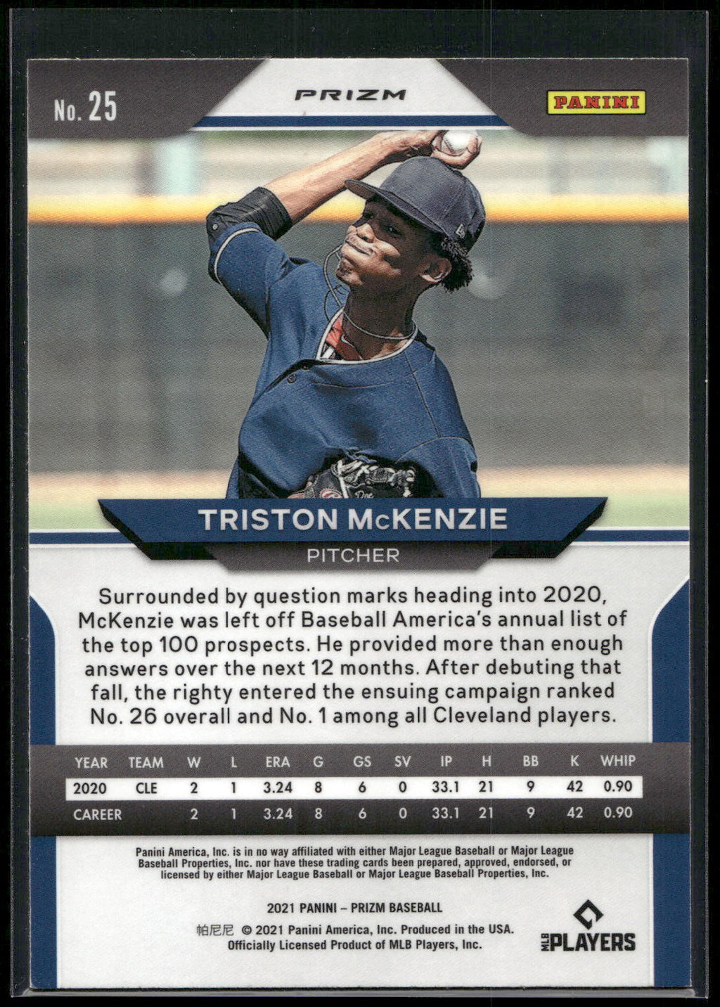 2021 Panini Prizm #25 Triston McKenzie Red/White/Blue Prizm