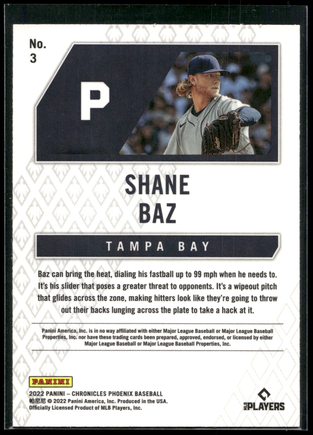2022 Panini Chronicles #3 Shane Baz Phoenix