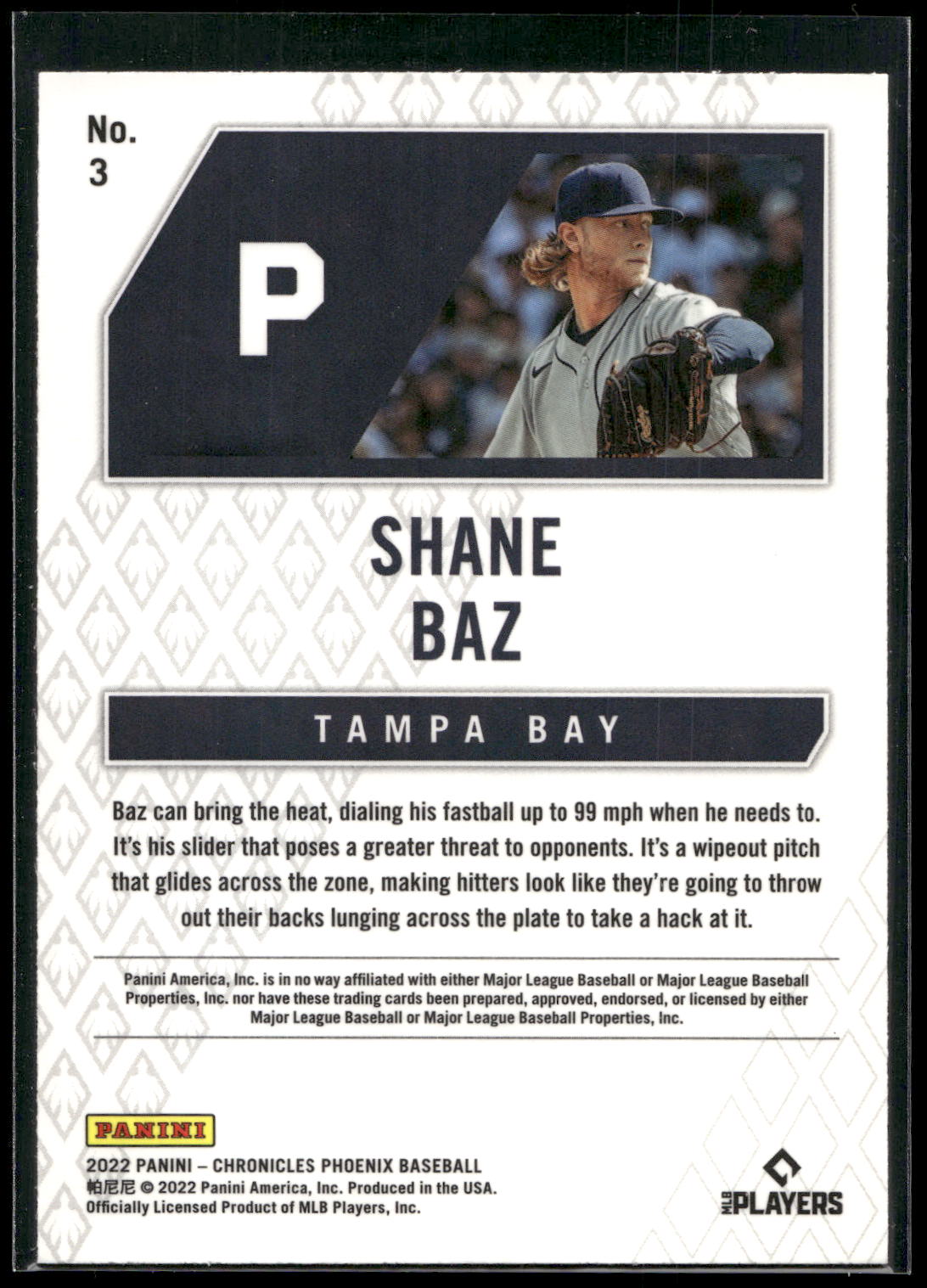 2022 Panini Chronicles #3 Shane Baz Phoenix