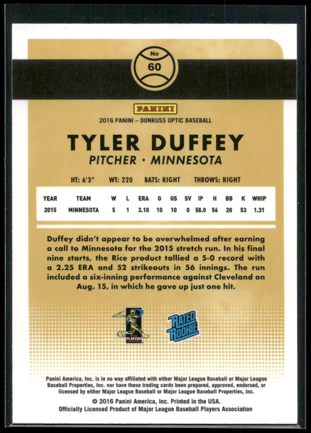 2016 Donruss Optic #60 Tyler Duffey