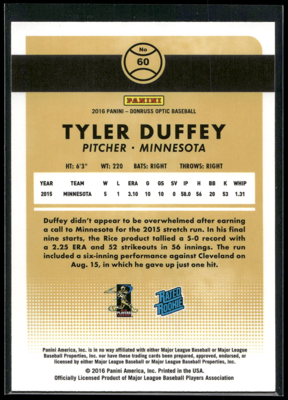2016 Donruss Optic #60 Tyler Duffey