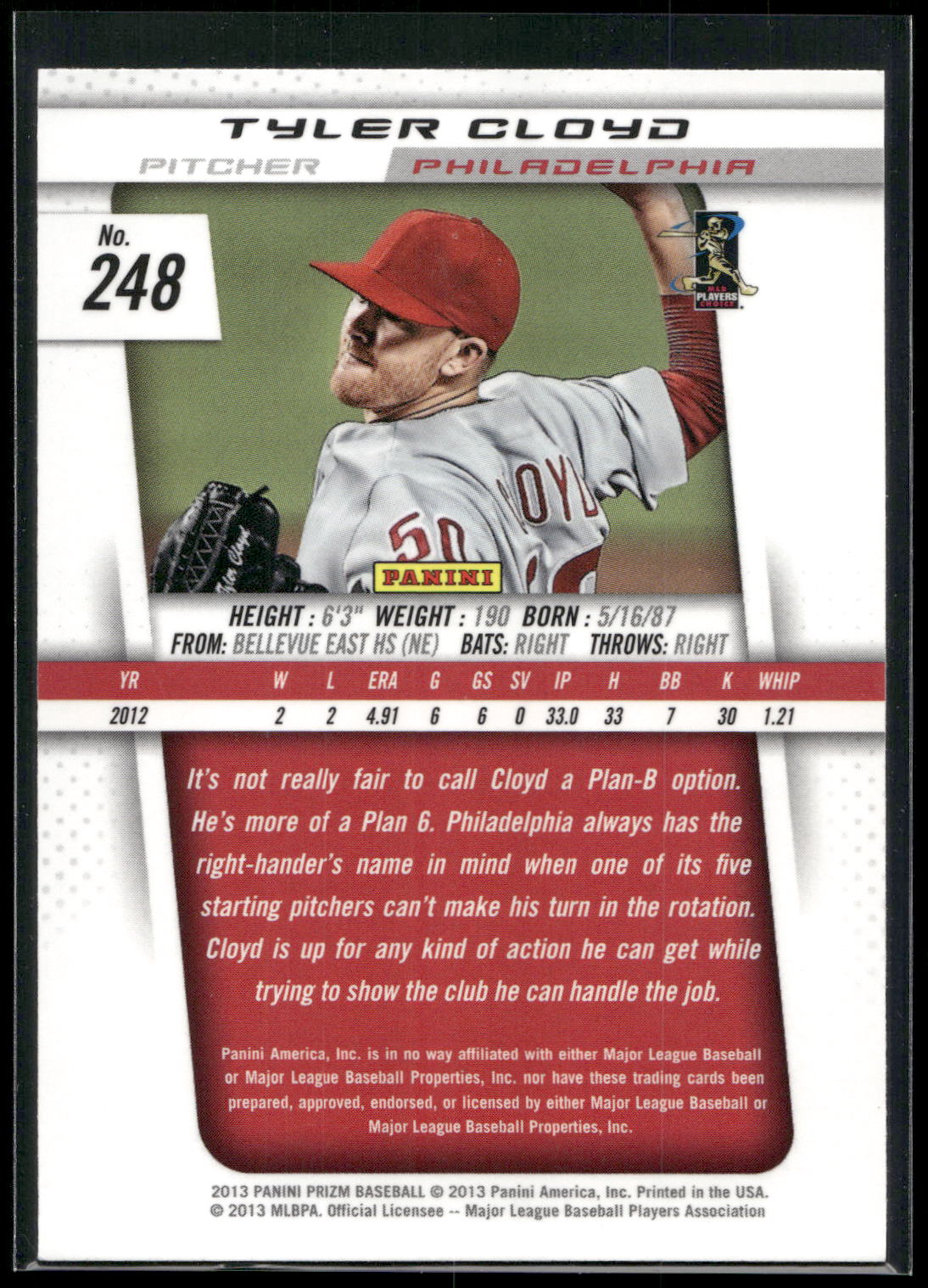 2013 Panini Prizm #248 Tyler Cloyd