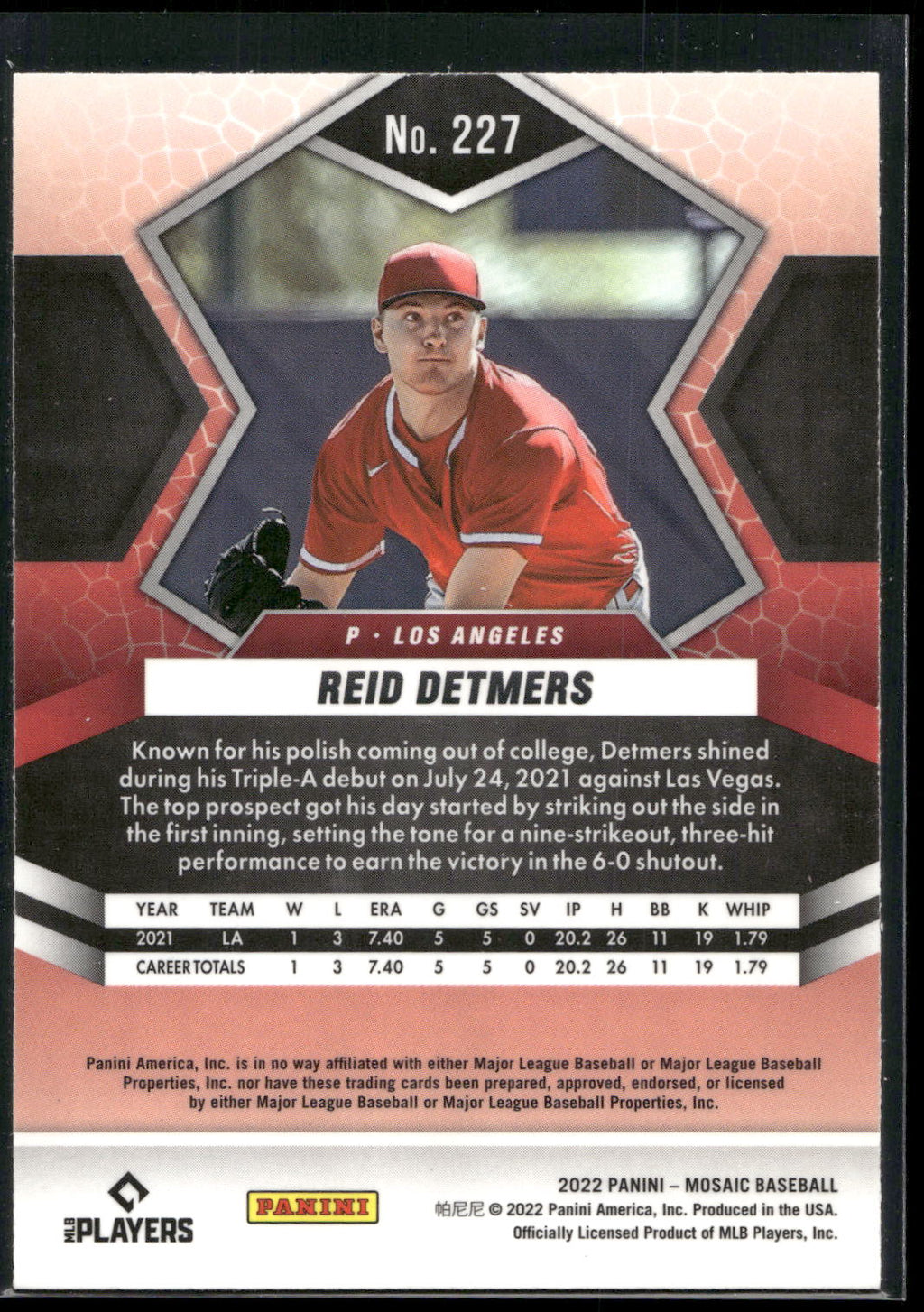 2022 Panini Mosaic #227 Reid Detmers