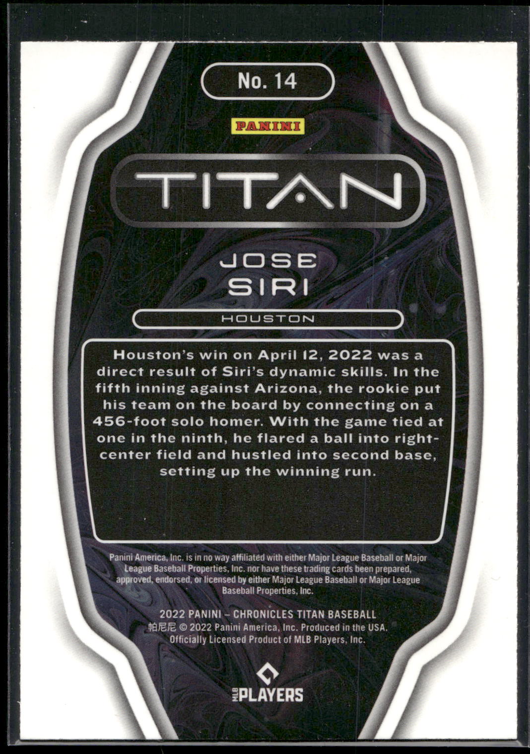 2022 Panini Chronicles #14 Jose Siri Titan