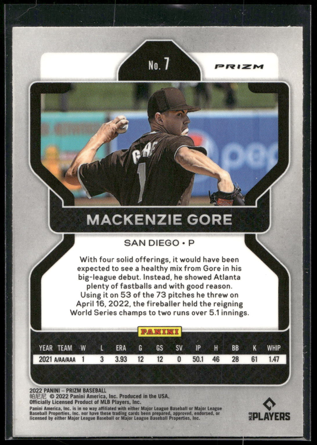 2022 Panini Prizm #7 MacKenzie Gore White Wave Prizm