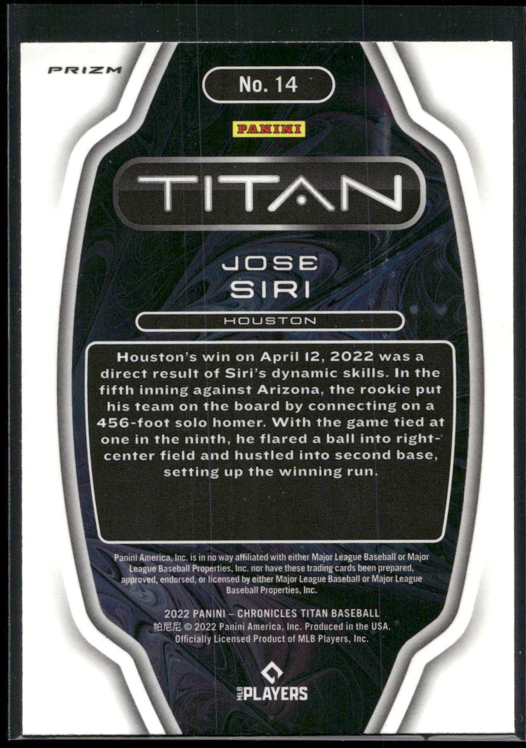2022 Panini Chronicles #14 Jose Siri Titan Building Blocks