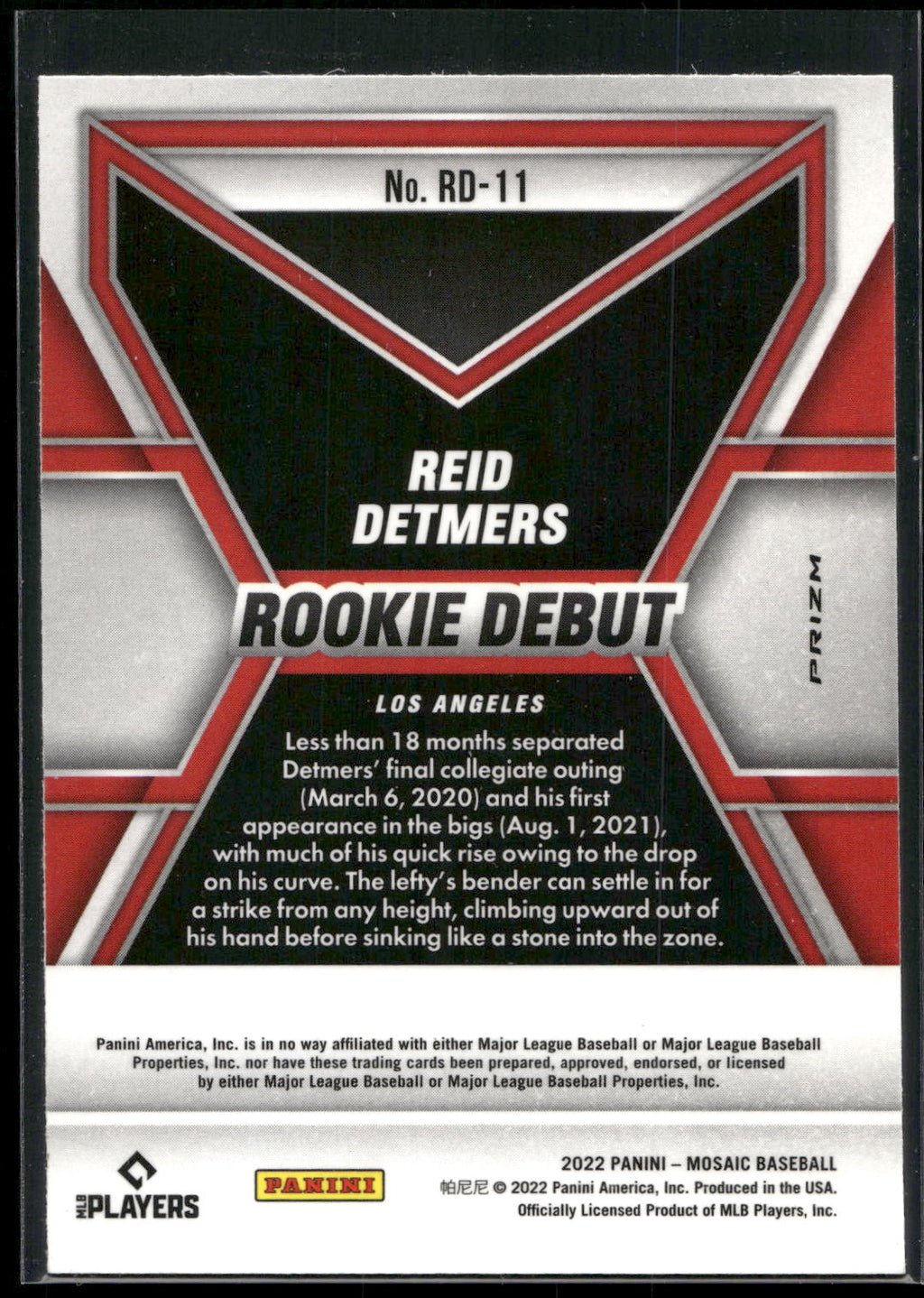 2022 Panini Mosaic #RD-11 Reid Detmers Rookie Debut Mosaic