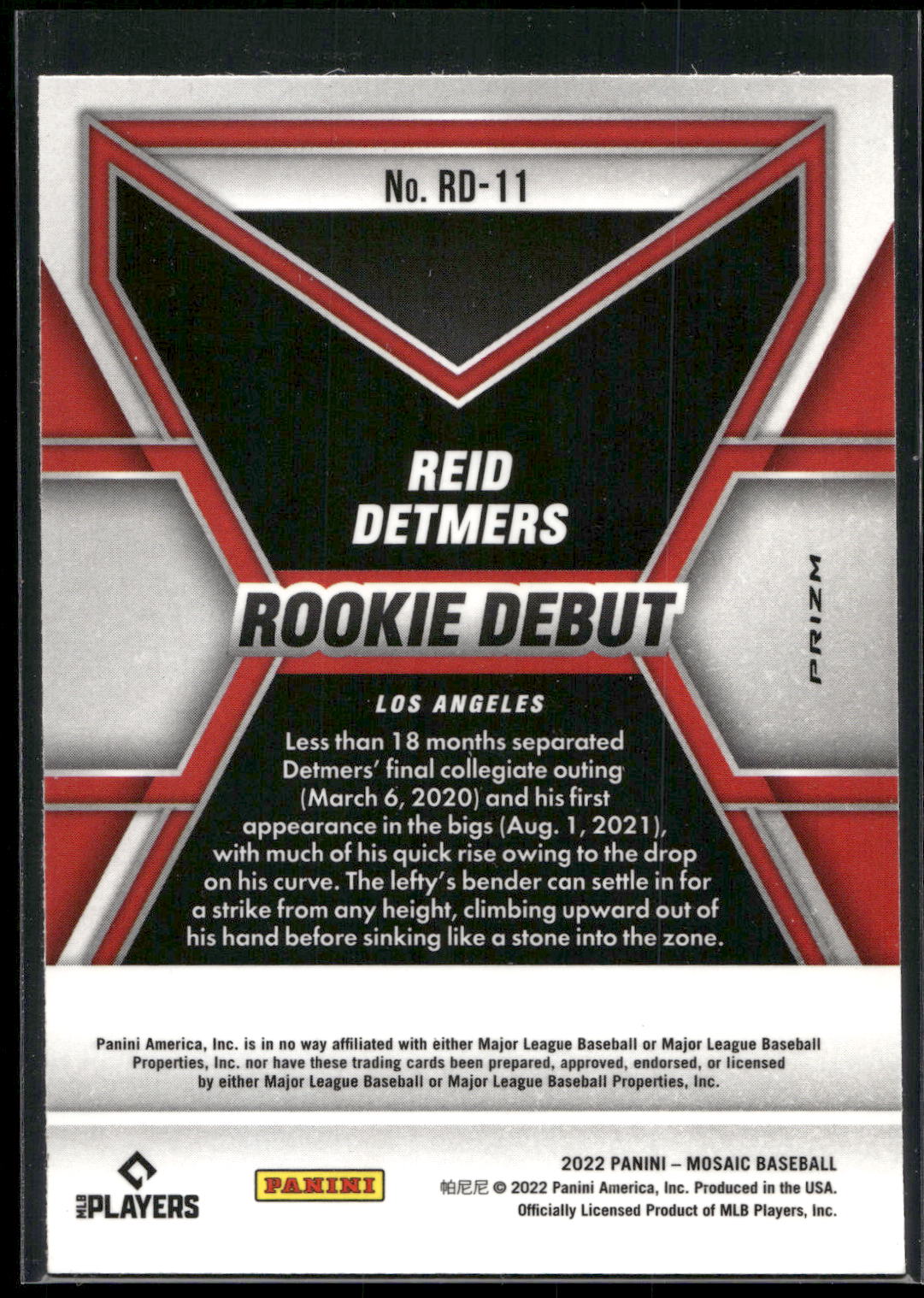 2022 Panini Mosaic #RD-11 Reid Detmers Rookie Debut Mosaic