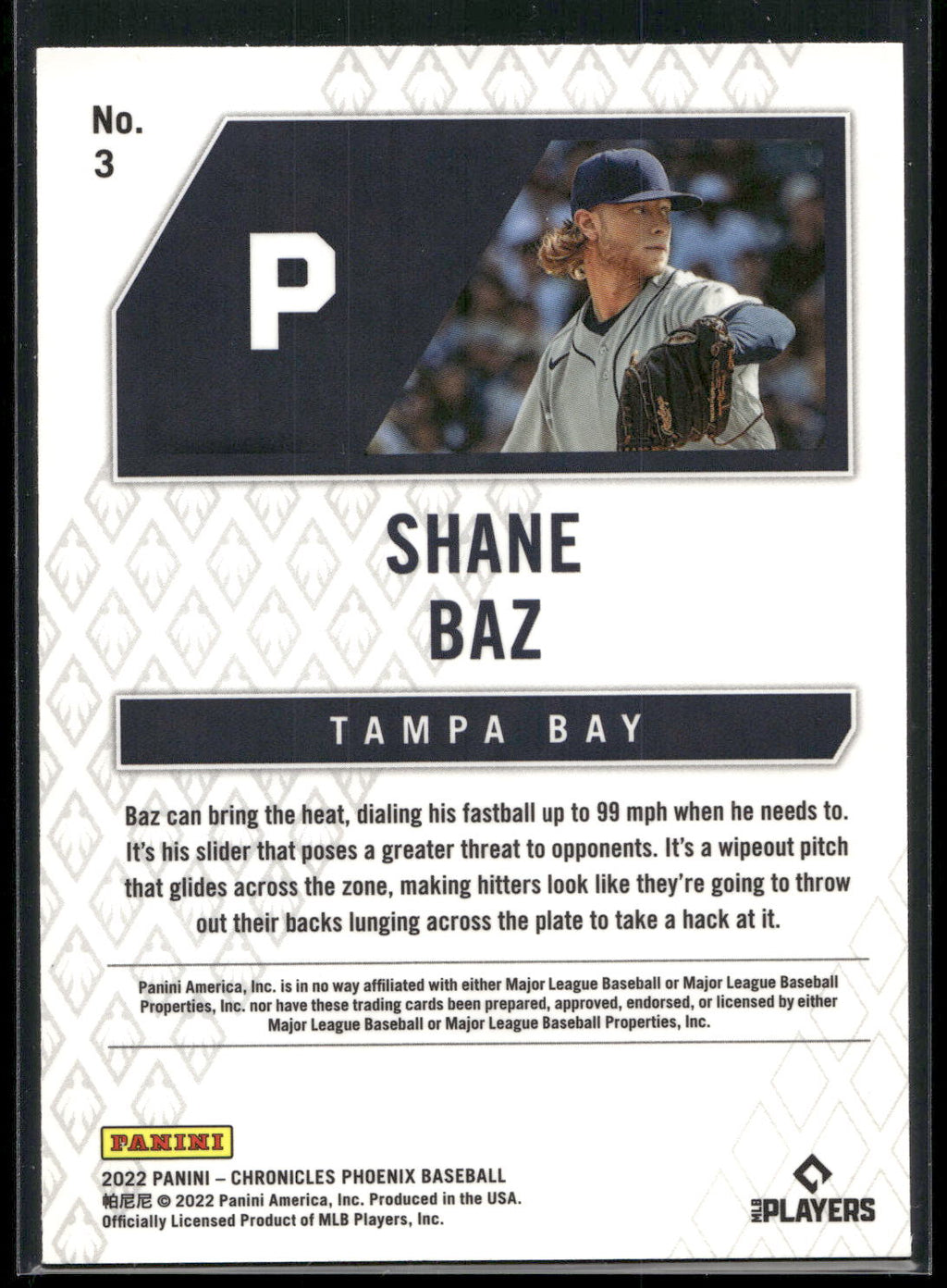2022 Panini Chronicles #3 Shane Baz Phoenix Hyper #/299