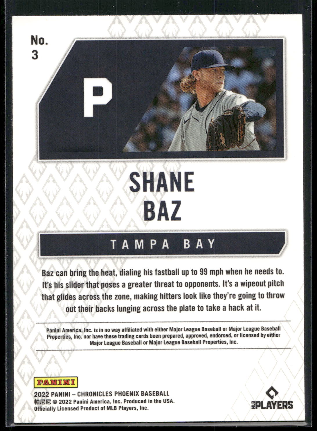 2022 Panini Chronicles #3 Shane Baz Phoenix Hyper #/299