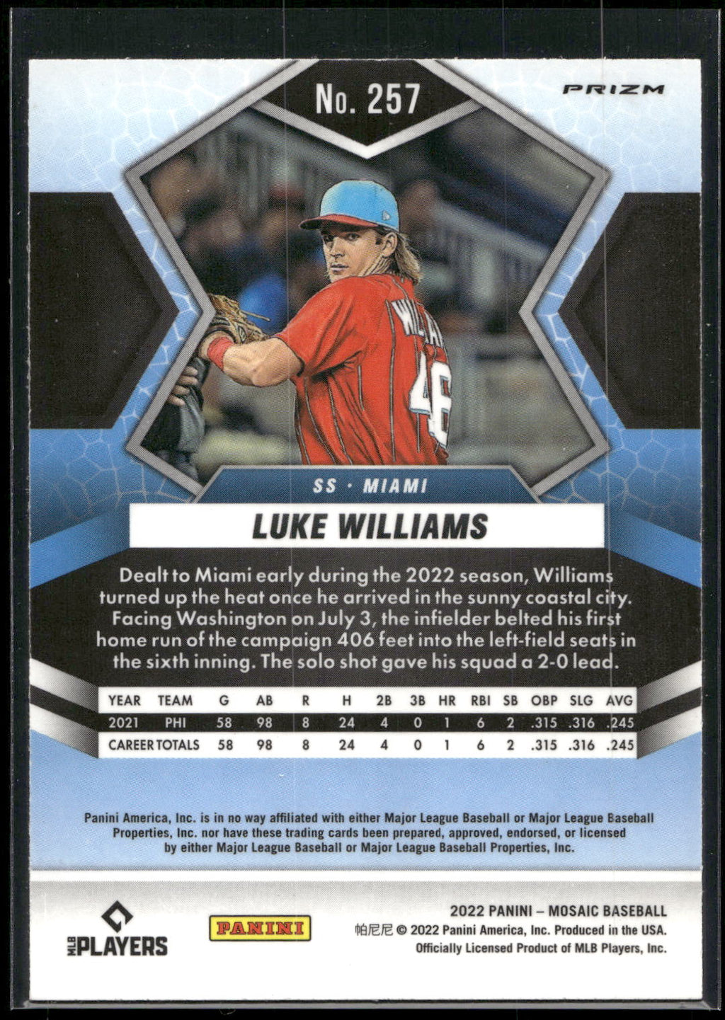 2022 Panini Mosaic #257 Luke Williams Green Mosaic