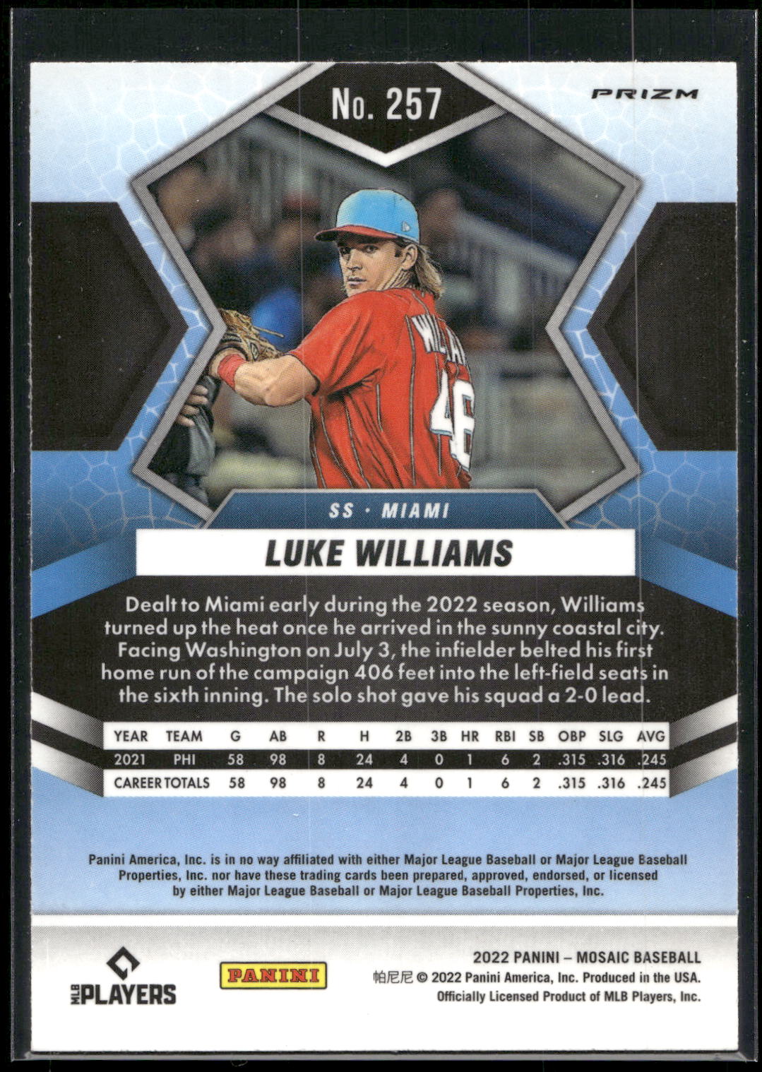 2022 Panini Mosaic #257 Luke Williams Green Mosaic