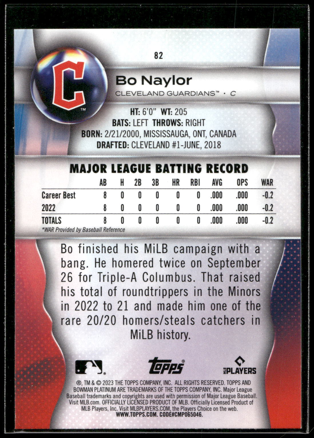 2023 Bowman Platinum #82 Bo Naylor