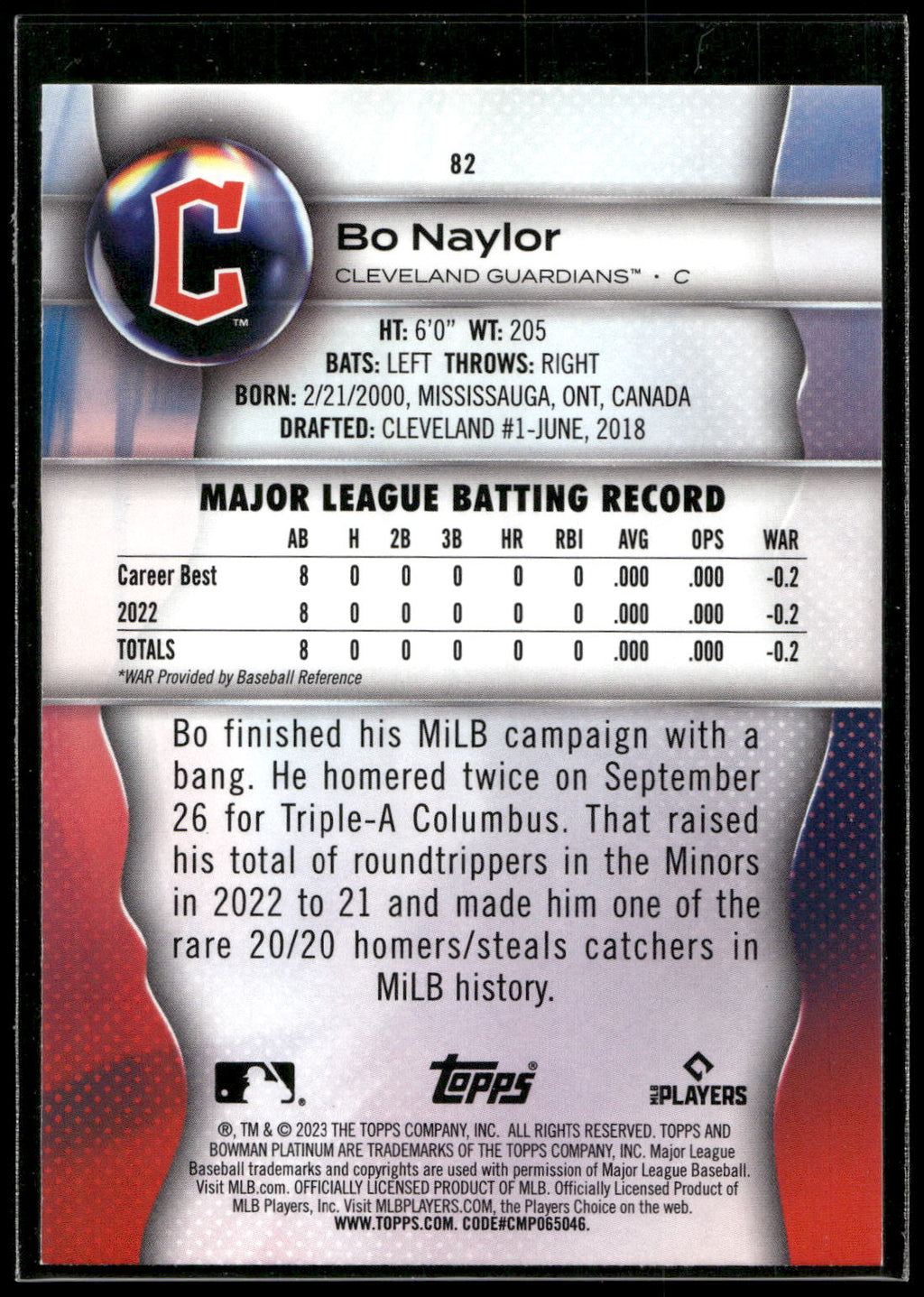 2023 Bowman Platinum #82 Bo Naylor