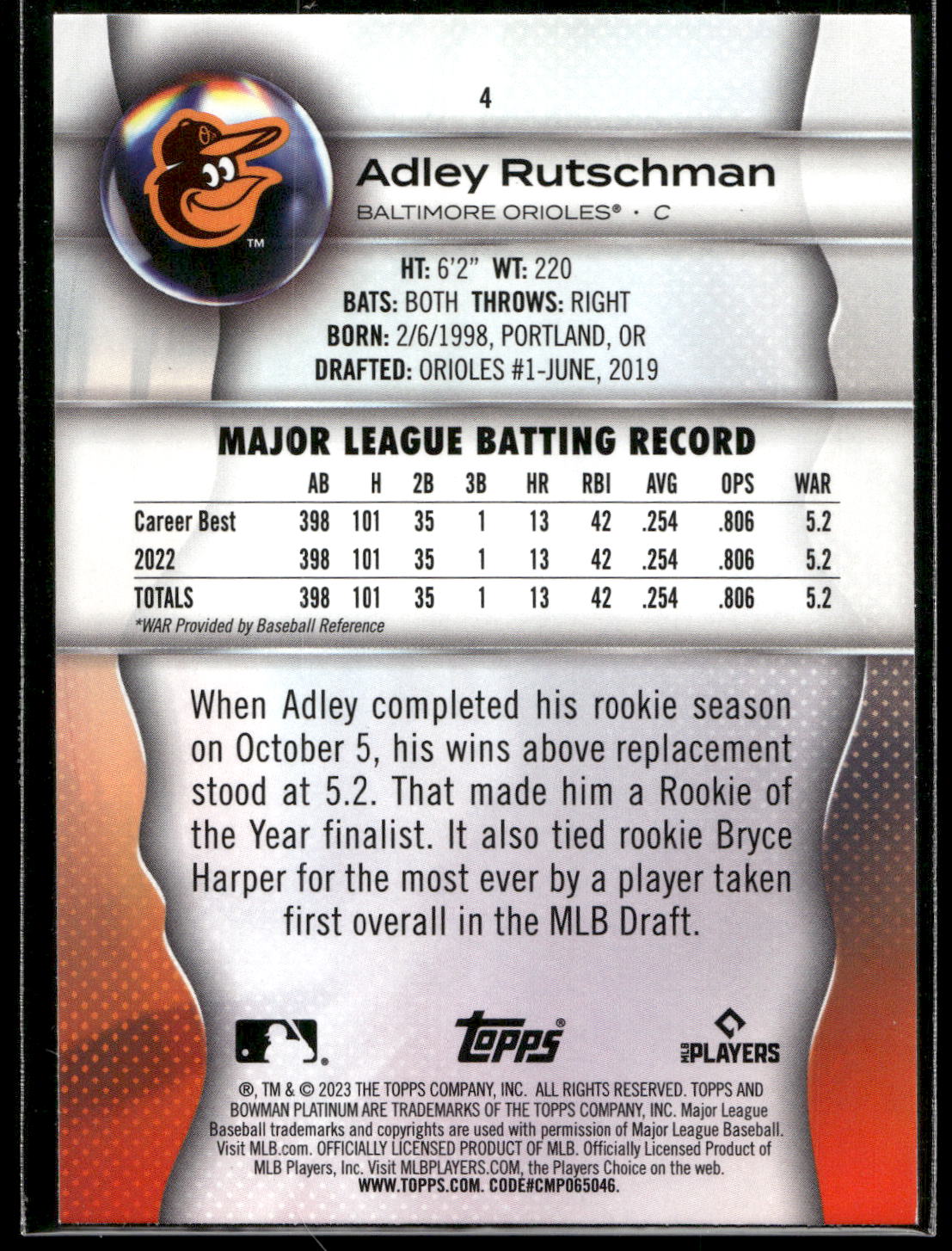 2023 Bowman Platinum #4 Adley Rutschman