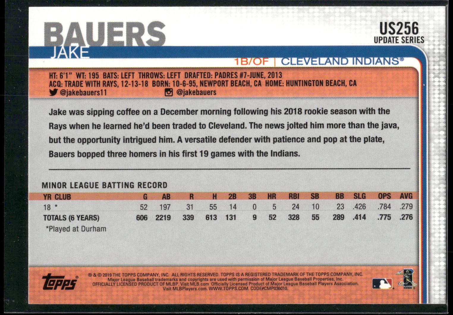 2019 Topps Update #US256 Jake Bauers