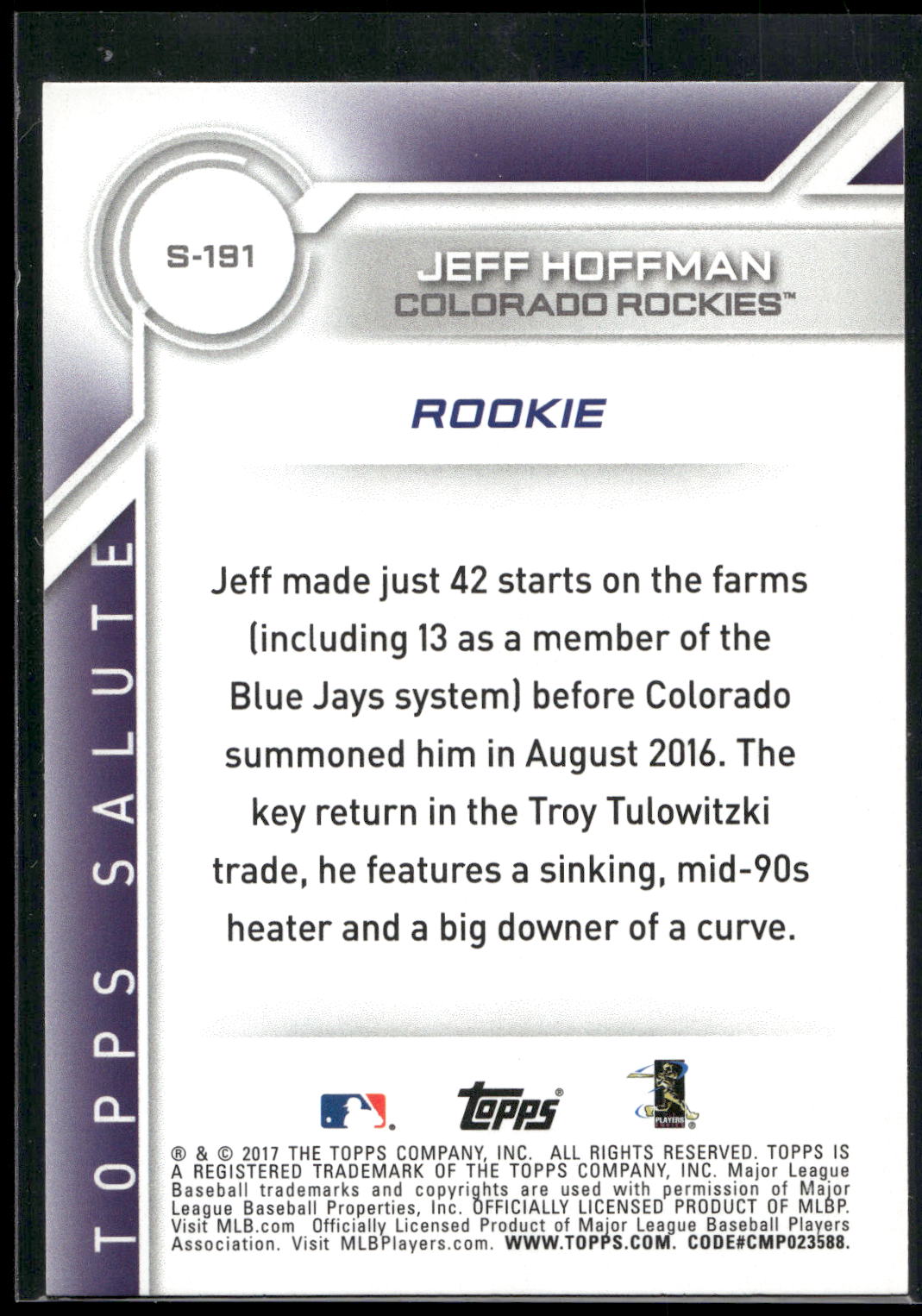 2017 Topps #S-191 Jeff Hoffman Salute