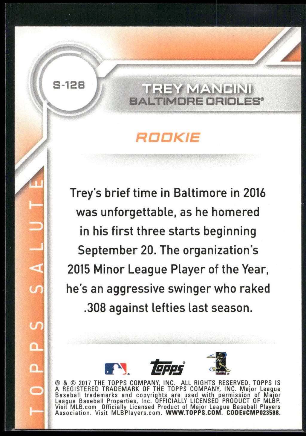 2017 Topps #S-128 Trey Mancini Salute
