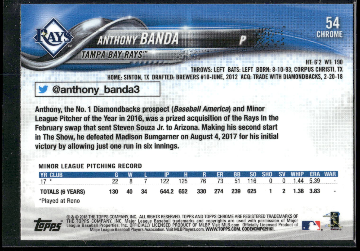 2018 Topps Chrome #54 Anthony Banda