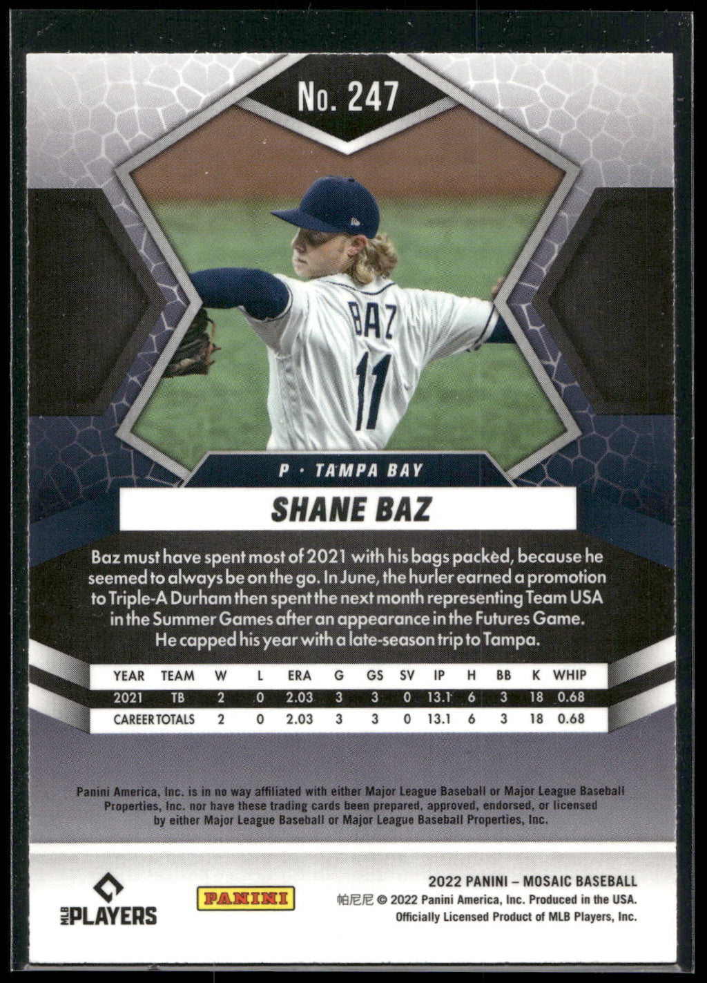 2022 Panini Mosaic #247 Shane Baz