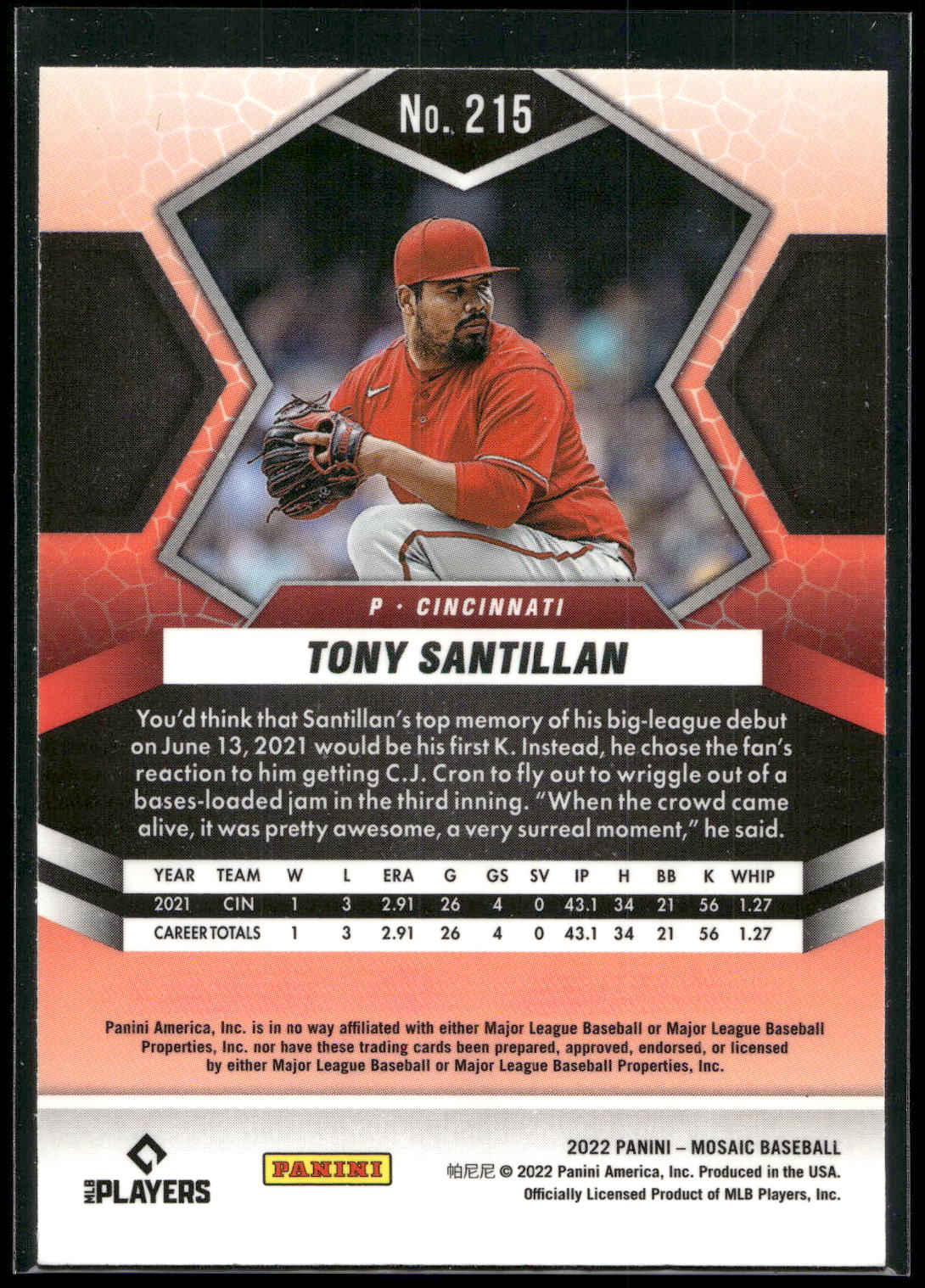 2022 Panini Mosaic #215 Tony Santillan