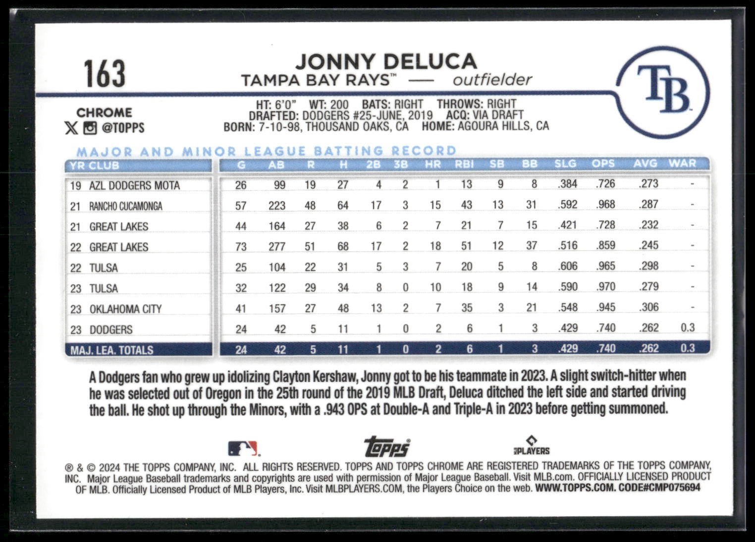 2024 Topps Chrome #163 Jonny Deluca