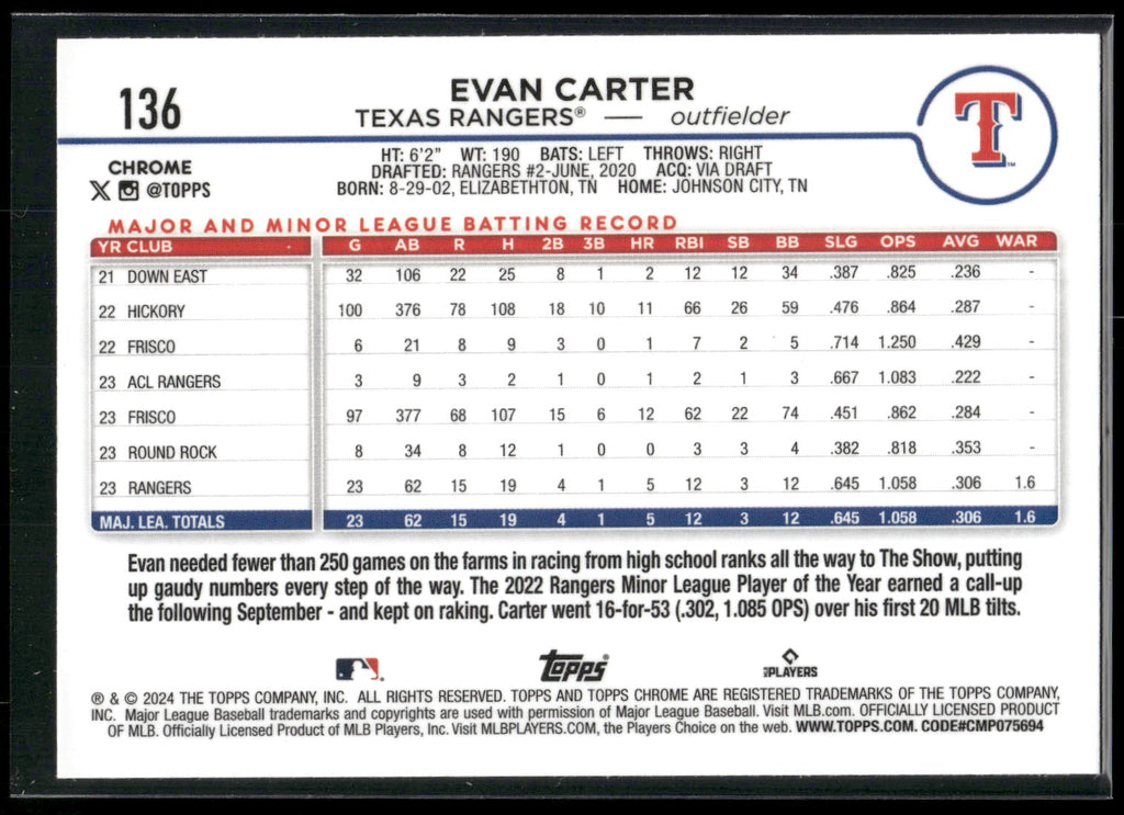 2024 Topps Chrome #136 Evan Carter