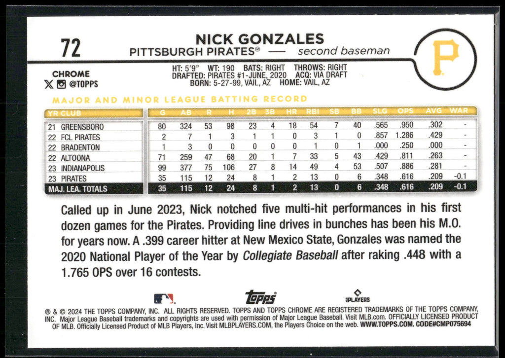 2024 Topps Chrome #72 Nick Gonzales