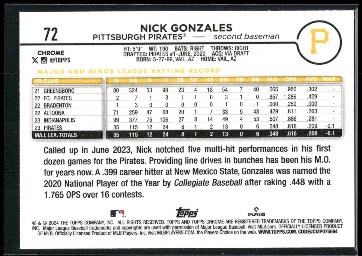 2024 Topps Chrome #72 Nick Gonzales