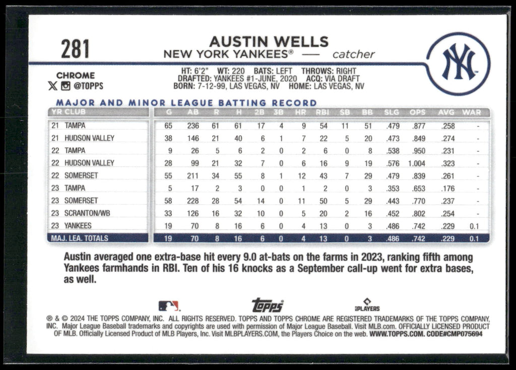 2024 Topps Chrome #281 Austin Wells