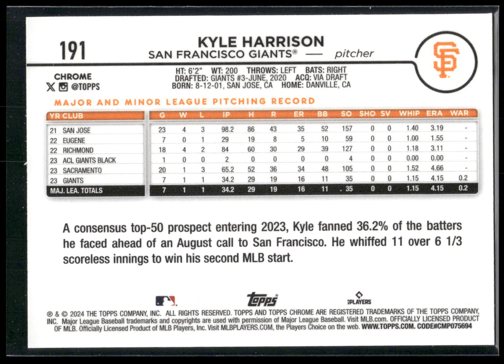 2024 Topps Chrome #191 Kyle Harrison